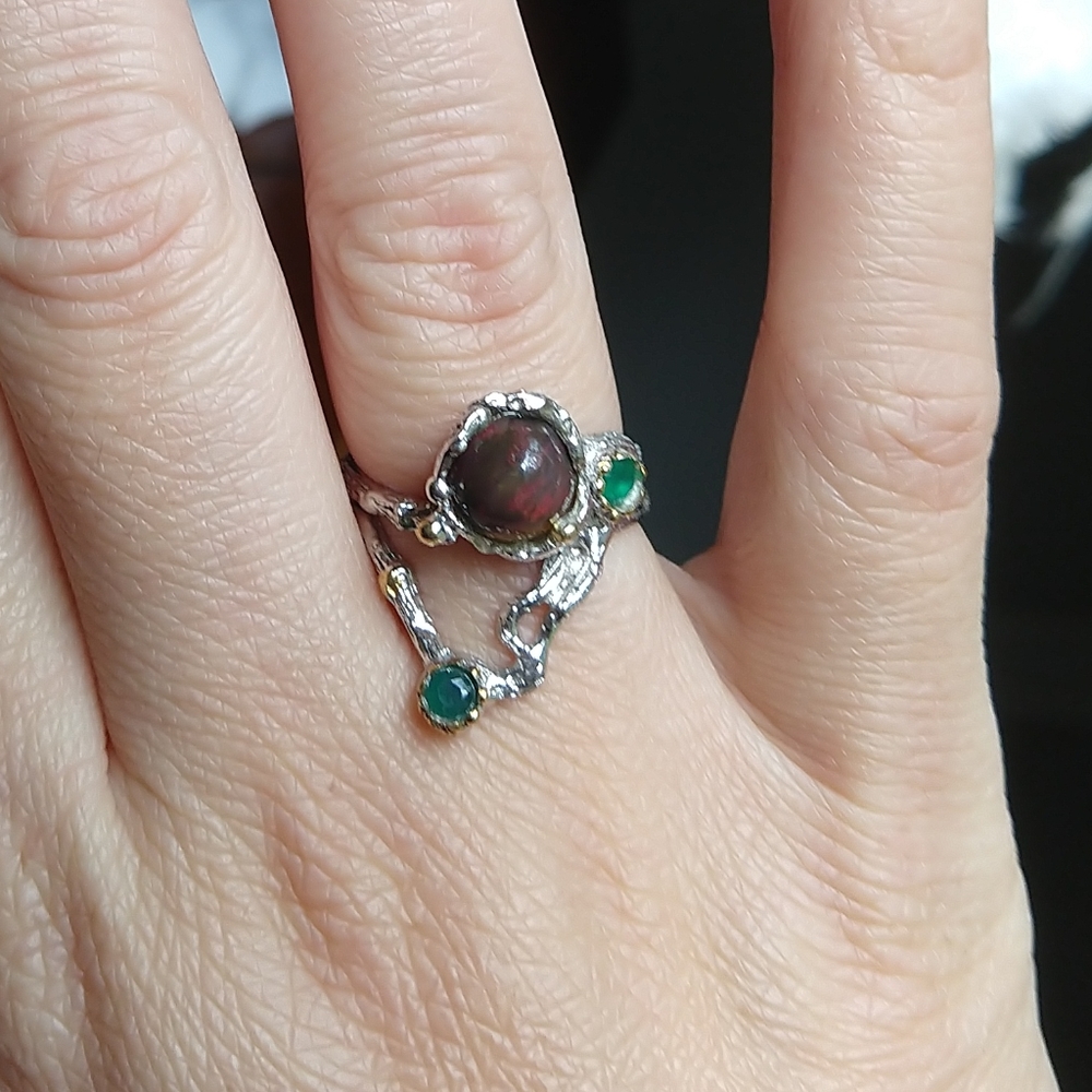 Natural black opal Onix sterling artistic ring - Picture 4 of 8
